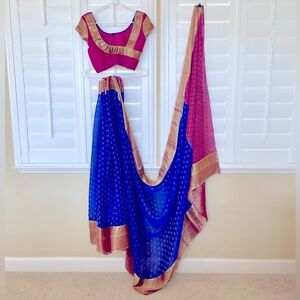 Pure banaras georgette light weight Indian saree with pink pre stitched blouse